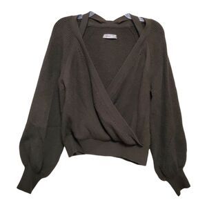 Anthropologie Balloon Sleeve Sweater Wrap Knit Neutral Green